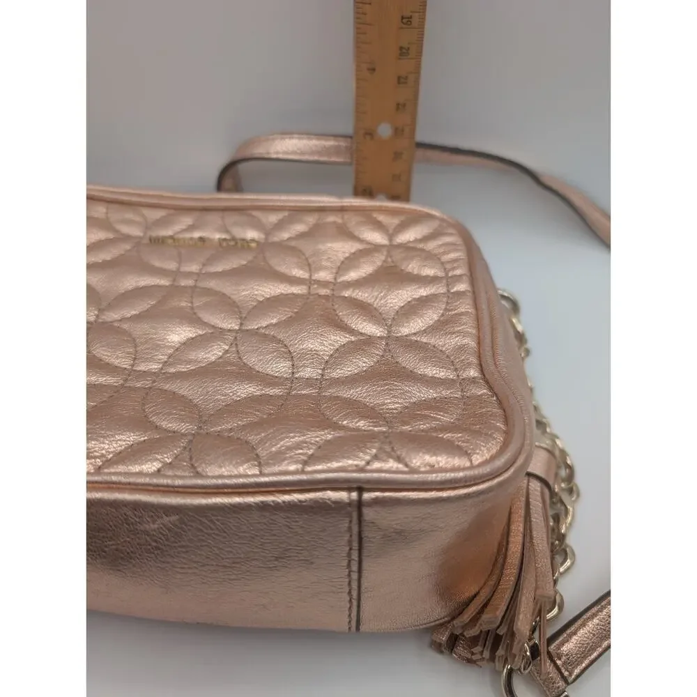 Michael Kors Rose Gold Quilted Metallic Leather Crossbody Bag Purse Small